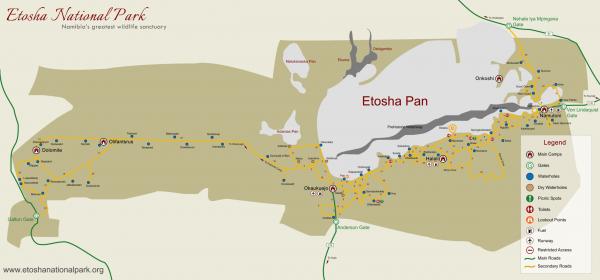 Karte des Etosha Nationalparks in Namibia