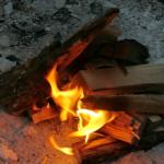 Abends in der Wildnis am Lagerfeuer sitzen